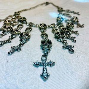 Rhinestone and silver skull necklace